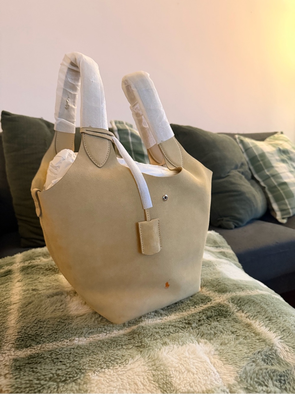 Ralph Lauren Beige Polo Play Suede Tote with Pony Logo - Picture 4 of 10